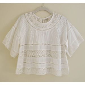 LoveShackFancy White Lace Pleat Swing Blouse